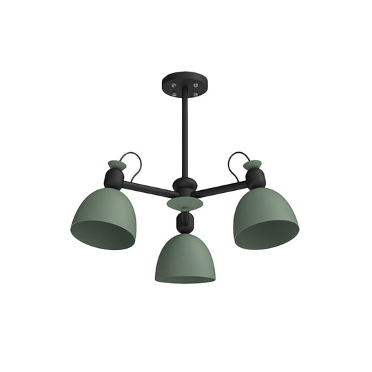 Nordic Metal Dome Pendant Chandelier with Adjustable Node - Blue/Green - 3-Bulb Lamp Fixture