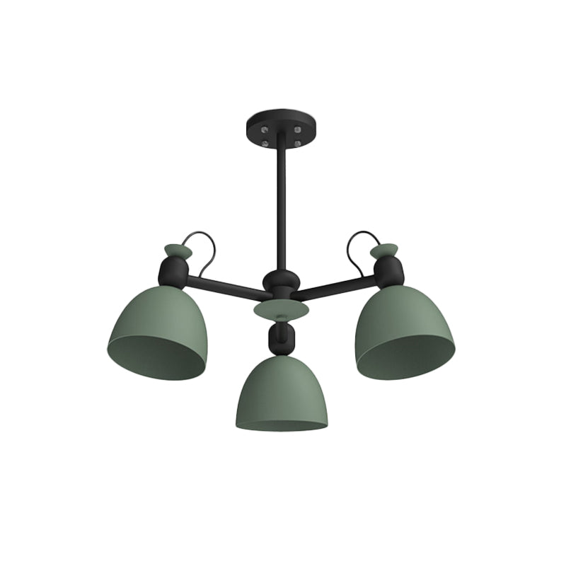 Nordic Metal Dome Pendant Lighting: Adjustable 3-Bulb Chandelier In Blue/Green