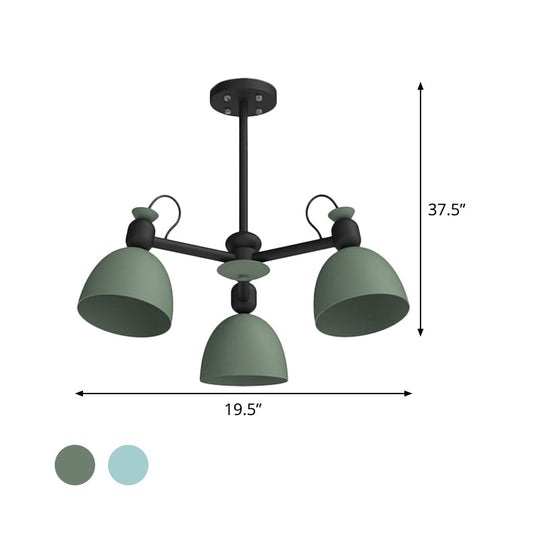 Nordic Metal Dome Pendant Chandelier with Adjustable Node - Blue/Green - 3-Bulb Lamp Fixture