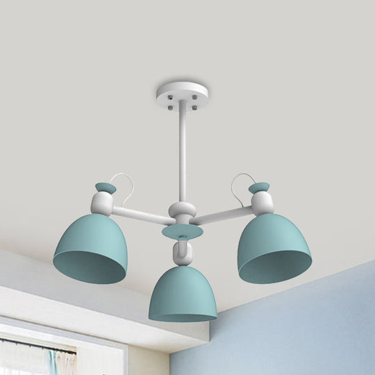 Nordic Metal Dome Pendant Chandelier with Adjustable Node - Blue/Green - 3-Bulb Lamp Fixture