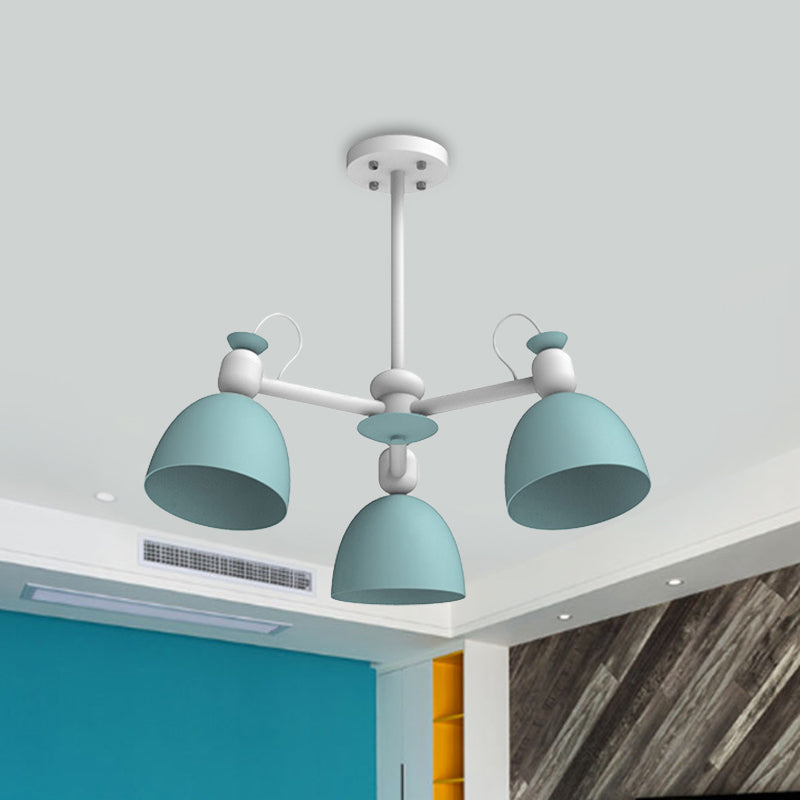 Nordic Metal Dome Pendant Chandelier with Adjustable Node - Blue/Green - 3-Bulb Lamp Fixture