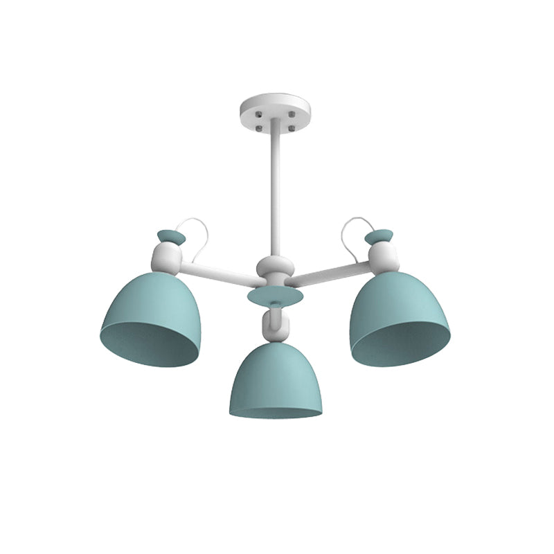 Nordic Metal Dome Pendant Chandelier with Adjustable Node - Blue/Green - 3-Bulb Lamp Fixture