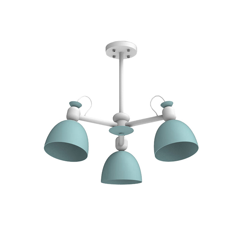 Nordic Metal Dome Pendant Lighting: Adjustable 3-Bulb Chandelier In Blue/Green