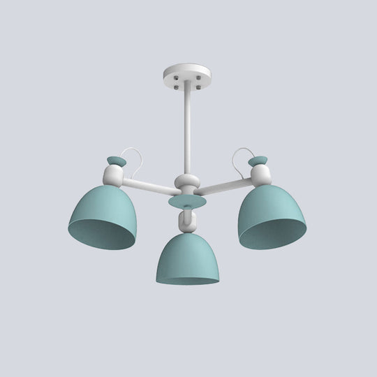 Nordic Metal Dome Pendant Chandelier with Adjustable Node - Blue/Green - 3-Bulb Lamp Fixture