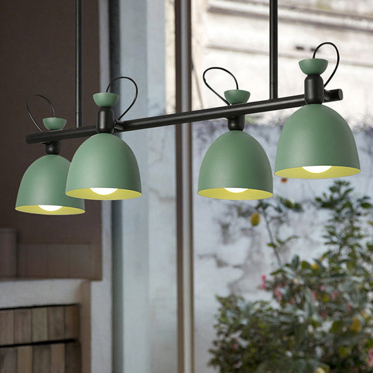 Green Metal Dome Chandelier - Modernist 4-Light Fixture with Adjustable Node