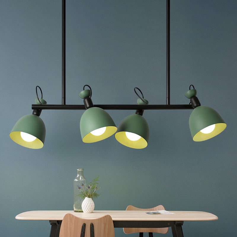 Green Metal Dome Chandelier - Modernist 4-Light Fixture with Adjustable Node