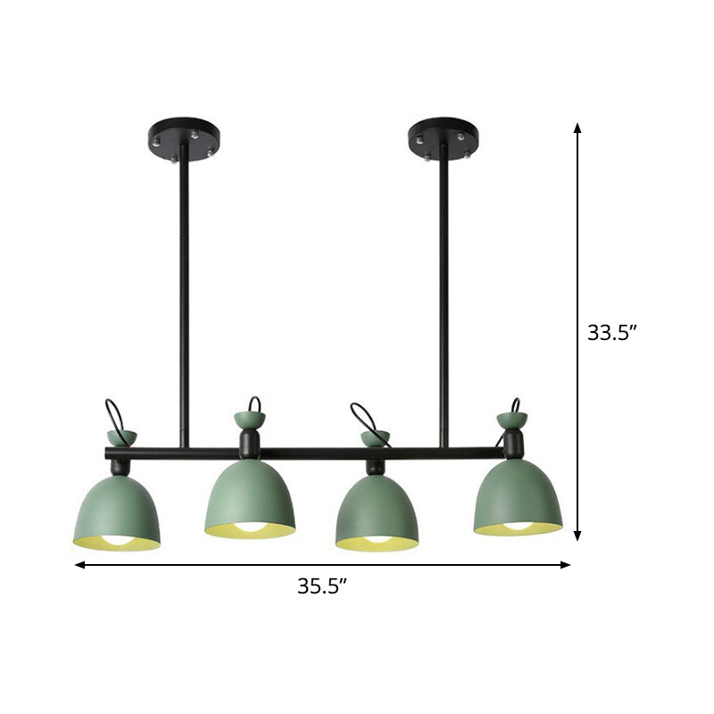 Green Metal Dome Chandelier - Modernist 4-Light Fixture with Adjustable Node