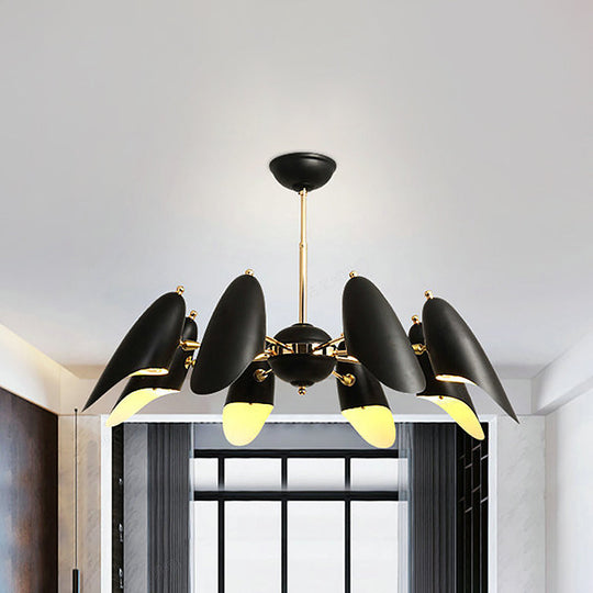 Modern Black Iron Chandelier - Bevel-Cut Design - 8 Bulbs - Ceiling Pendant Lamp for Living Room