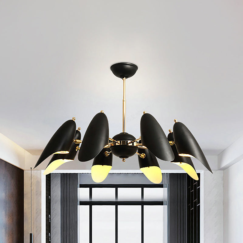 Modern Black Bevel-Cut Hanging Chandelier - 8 Bulb Iron Ceiling Pendant Lamp For Living Room