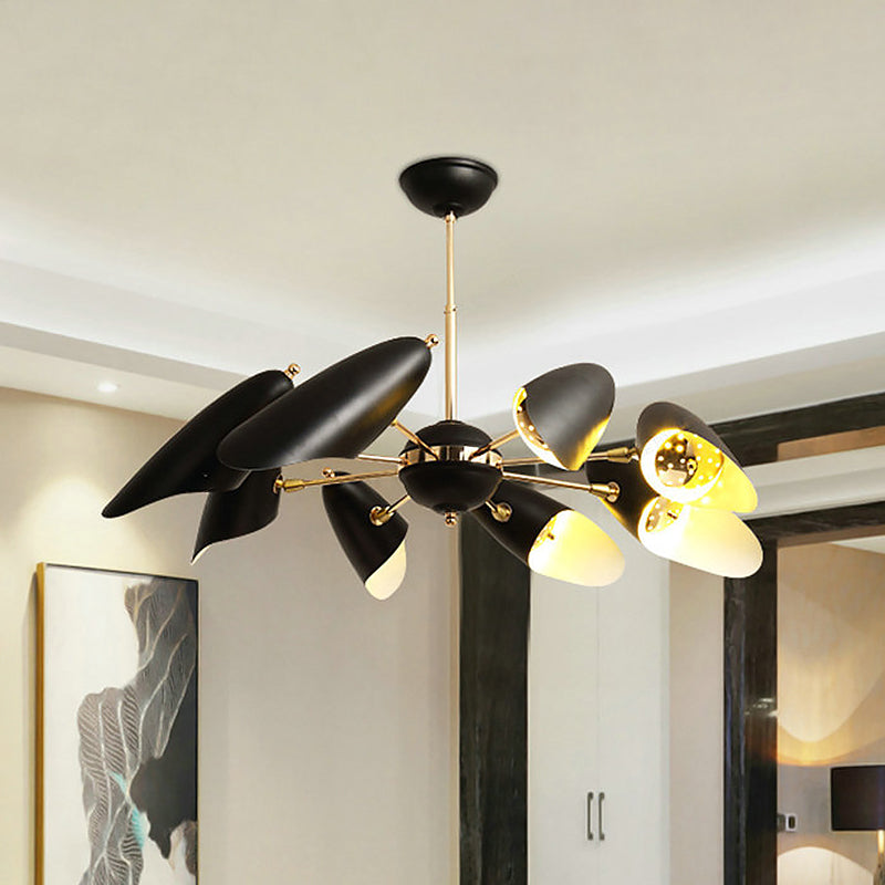 Modern Black Iron Chandelier - Bevel-Cut Design - 8 Bulbs - Ceiling Pendant Lamp for Living Room