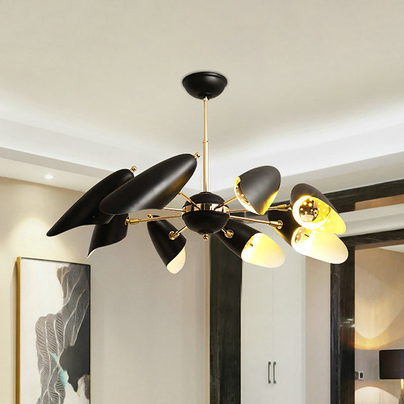 Modern Black Bevel-Cut Hanging Chandelier - 8 Bulb Iron Ceiling Pendant Lamp For Living Room