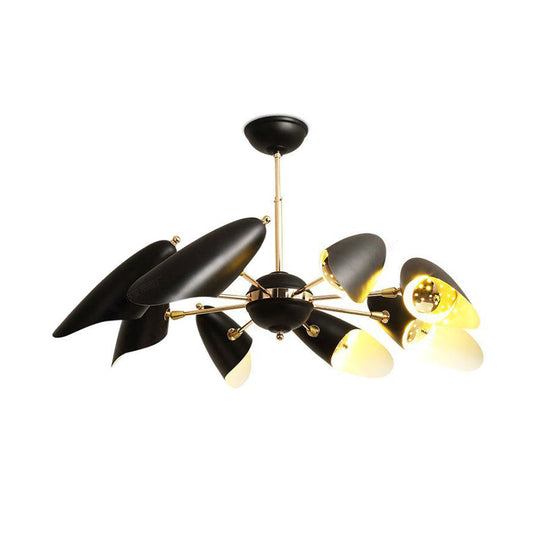 Modern Black Bevel-Cut Hanging Chandelier - 8 Bulb Iron Ceiling Pendant Lamp For Living Room