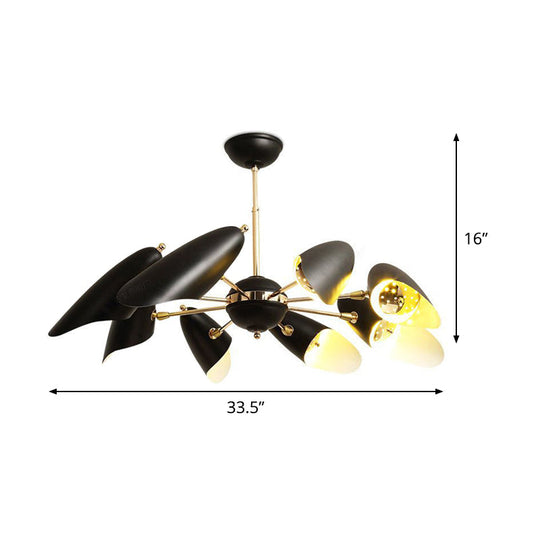 Lámpara de araña moderna de hierro negro - Diseño de corte biselado - 8 bombillas - Lámpara colgante de techo para sala de estar