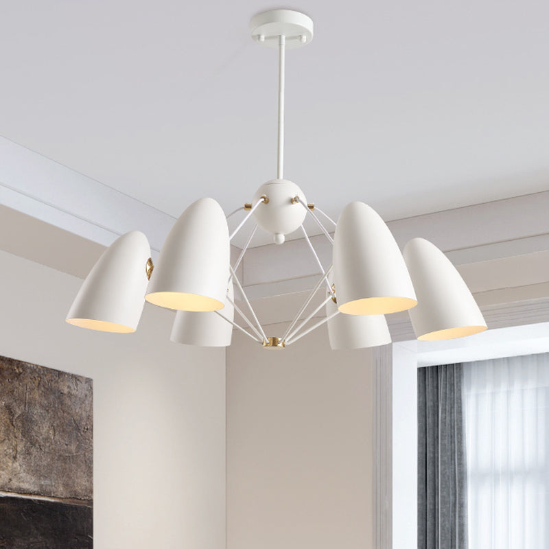 Contemporary 6-Light Downward Metal Shade Chandelier in White/Black Finish - Bullet Ceiling Fixture