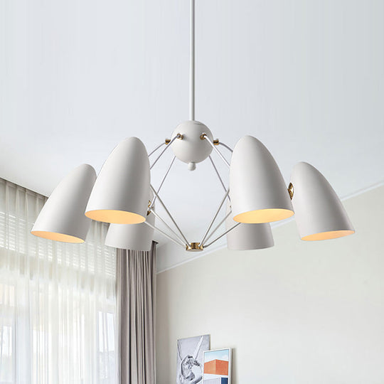 Metal Shade Bullet Chandelier With 6 Heads And Modern White/Black Finish Down Lighting