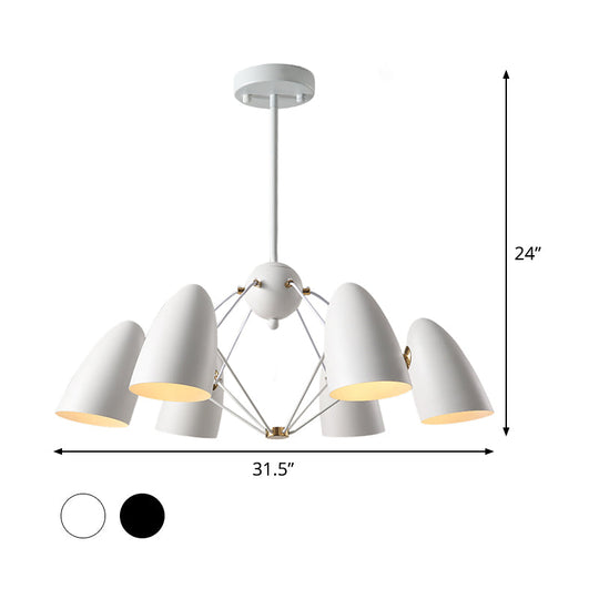 Metal Shade Bullet Chandelier With 6 Heads And Modern White/Black Finish Down Lighting