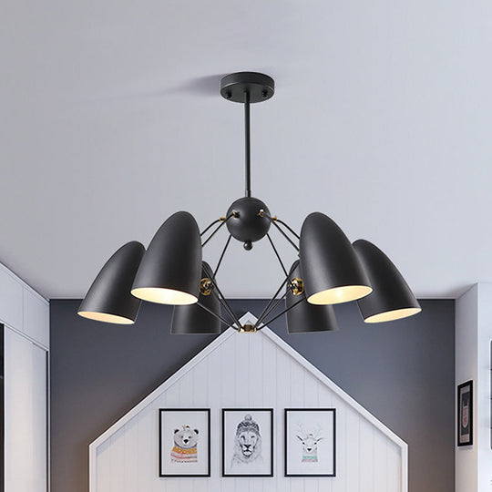 Contemporary 6-Light Downward Metal Shade Chandelier in White/Black Finish - Bullet Ceiling Fixture