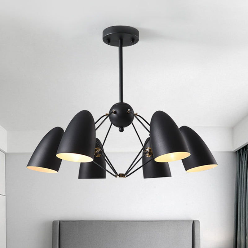 Metal Shade Bullet Chandelier With 6 Heads And Modern White/Black Finish Down Lighting