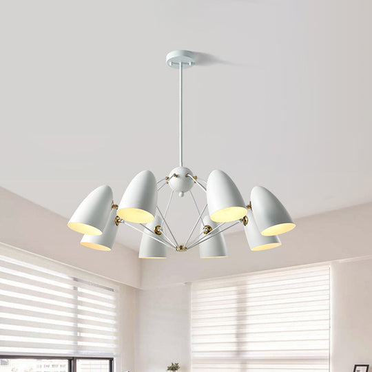 Contemporary Bullet Chandelier Pendant Light - Metal 8-Head Hanging Lamp for Bedroom in Black/White