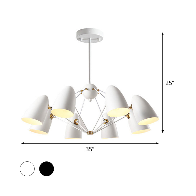 Contemporary Bullet Chandelier Pendant Light - Metal 8-Head Hanging Lamp for Bedroom in Black/White