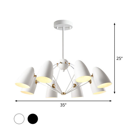 Contemporary 8-Head Metal Pendant Light With Bullet Design For Bedroom - Black/White