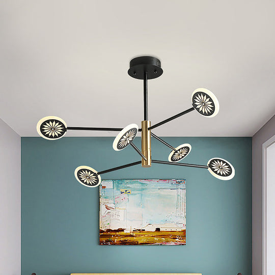 Modern Round Pendant Chandelier Lighting with Metallic Finish - 6/8 Lights, Linear Design - Black