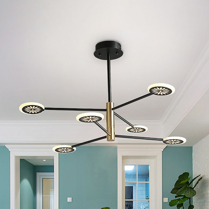 Modern Round Pendant Chandelier Lighting with Metallic Finish - 6/8 Lights, Linear Design - Black
