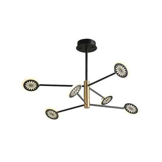 Modern Round Pendant Chandelier Lighting with Metallic Finish - 6/8 Lights, Linear Design - Black