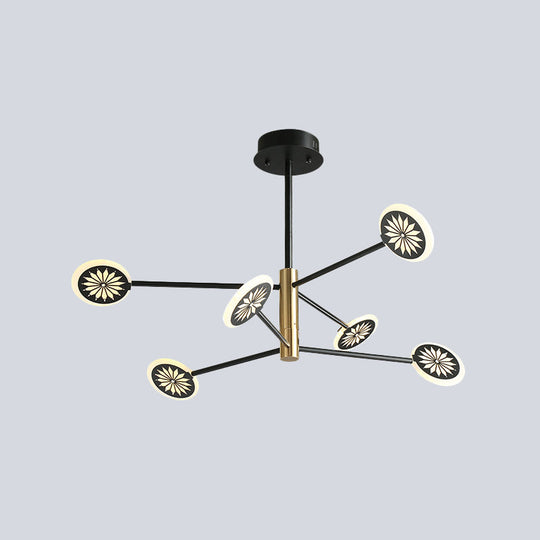 Modern Round Pendant Chandelier Lighting with Metallic Finish - 6/8 Lights, Linear Design - Black