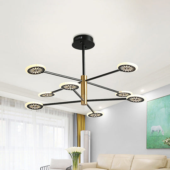 Modern Round Pendant Chandelier Lighting with Metallic Finish - 6/8 Lights, Linear Design - Black