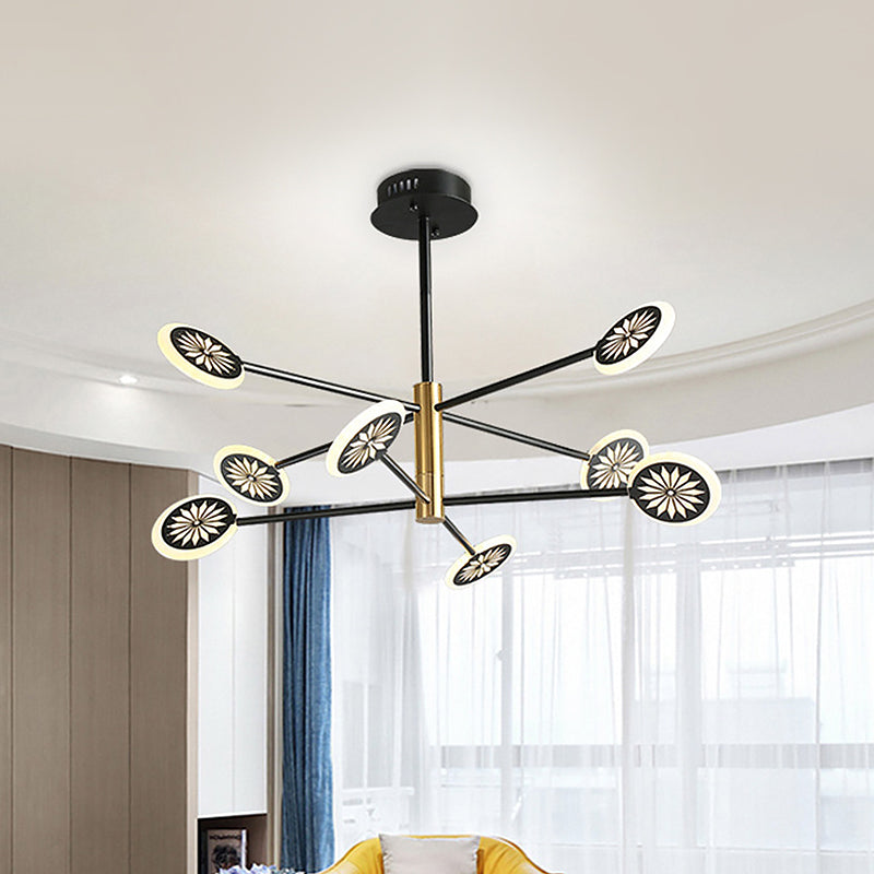 Contemporary Black Round Pendant Chandelier With Metallic Finish And Linear Design - 6/8 Lights For