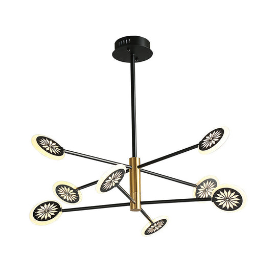 Modern Round Pendant Chandelier Lighting with Metallic Finish - 6/8 Lights, Linear Design - Black