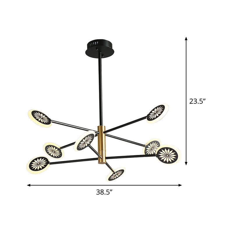 Contemporary Black Round Pendant Chandelier With Metallic Finish And Linear Design - 6/8 Lights For