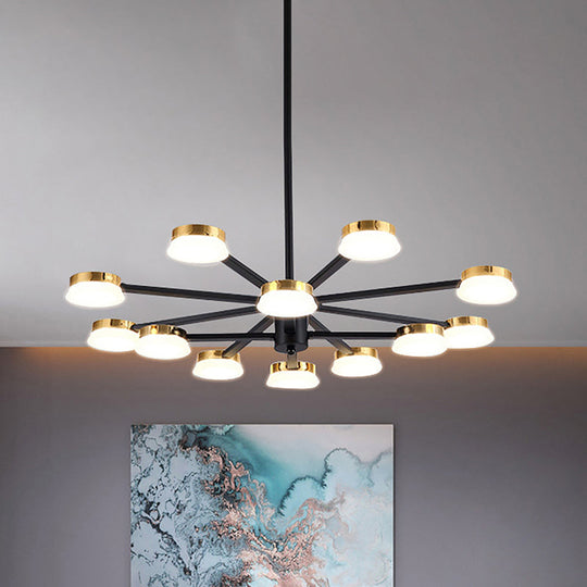 Modernist Metal Chandelier Lighting - 9/12 Head Black Ceiling Lamp For Living Room