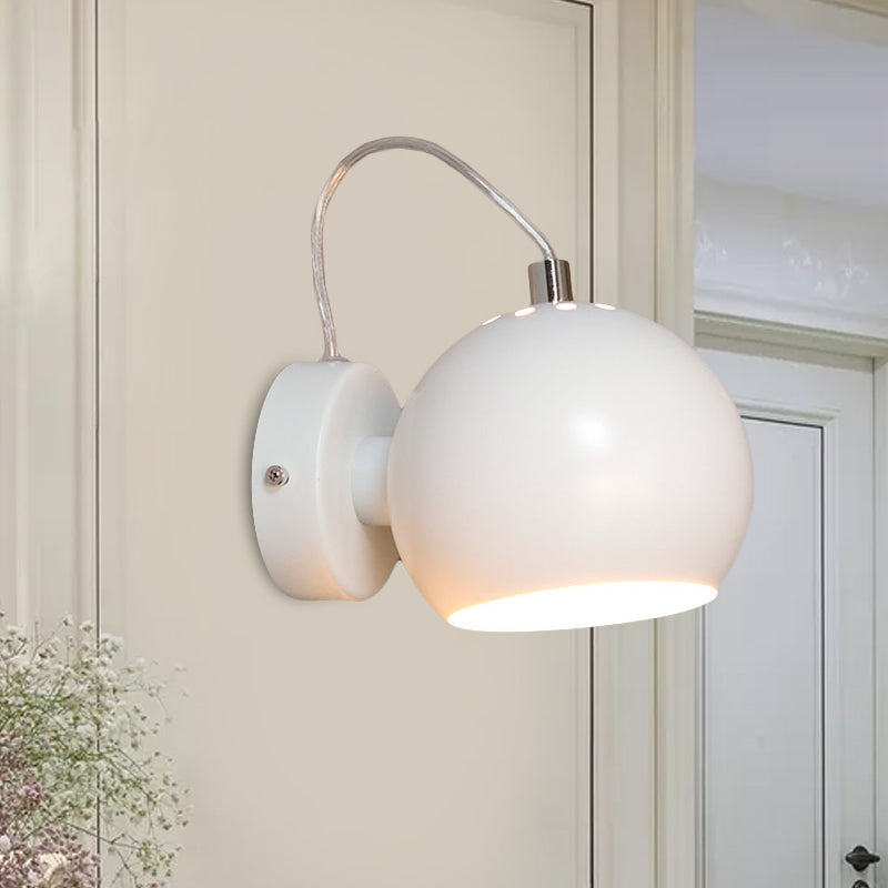 Contemporary White Adjustable Wall Sconce For Bedside - Iron Dome Mount Lighting Fixture