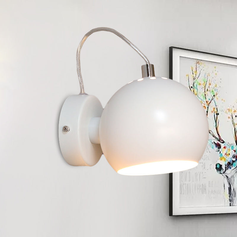 Contemporary White Adjustable Wall Sconce For Bedside - Iron Dome Mount Lighting Fixture