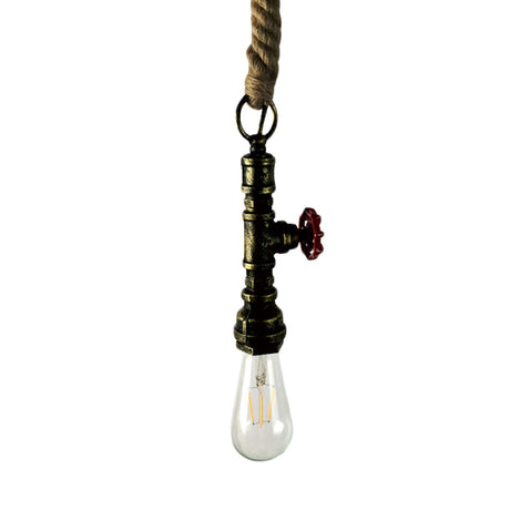 Vintage 1-Bulb Pipe & Valve Pendant Light Bar Lamp - Black/Silver/Copper With Rope Cord