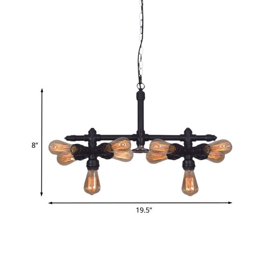 Black Metal Industrial Chandelier - Modern 10-Head Pendant Lamp for Living Room