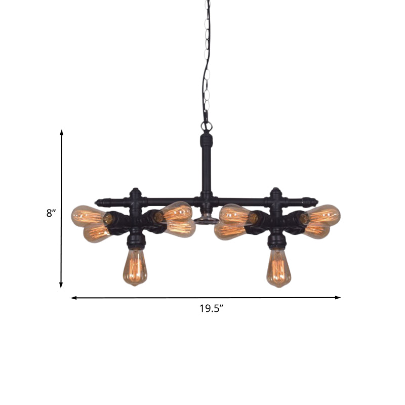 Industrial 10-Head Metallic Black Pipe Chandelier Ceiling Pendant For Living Room