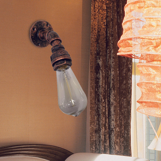Vintage Metallic Water Pipe Wall Mount Lamp Sconce - 1 Light Rustic Stairway Lighting