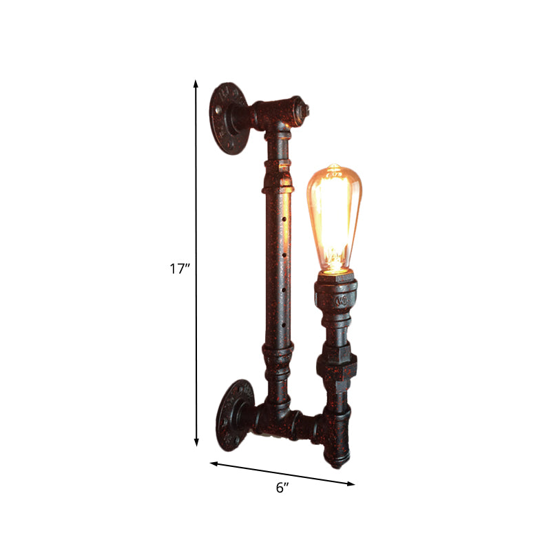 Black Finish Industrial Iron Wall Sconce Light Fixture - 1-Bulb Pencil Pipe Arm Lamp For Bar