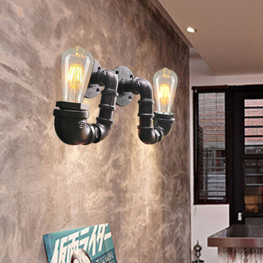 Antiqued Black/Rust/Gold Double Arm Sconce - 2-Light Metallic Wall Lamp For Restaurants Black