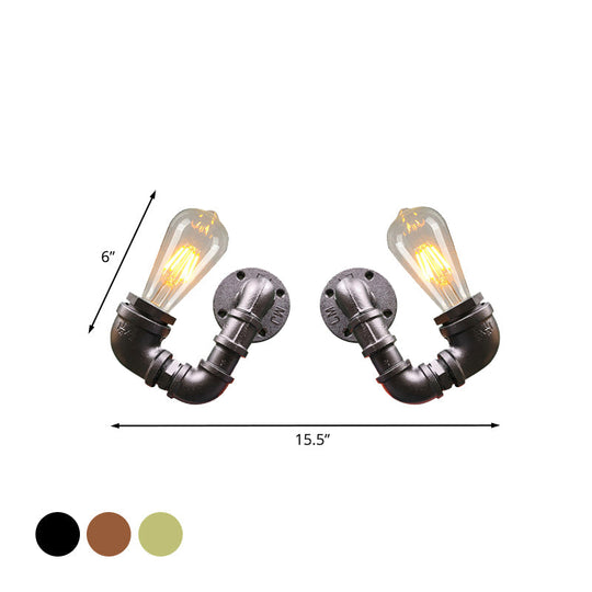 Antiqued Black/Rust/Gold Double Arm Sconce - 2-Light Metallic Wall Lamp For Restaurants