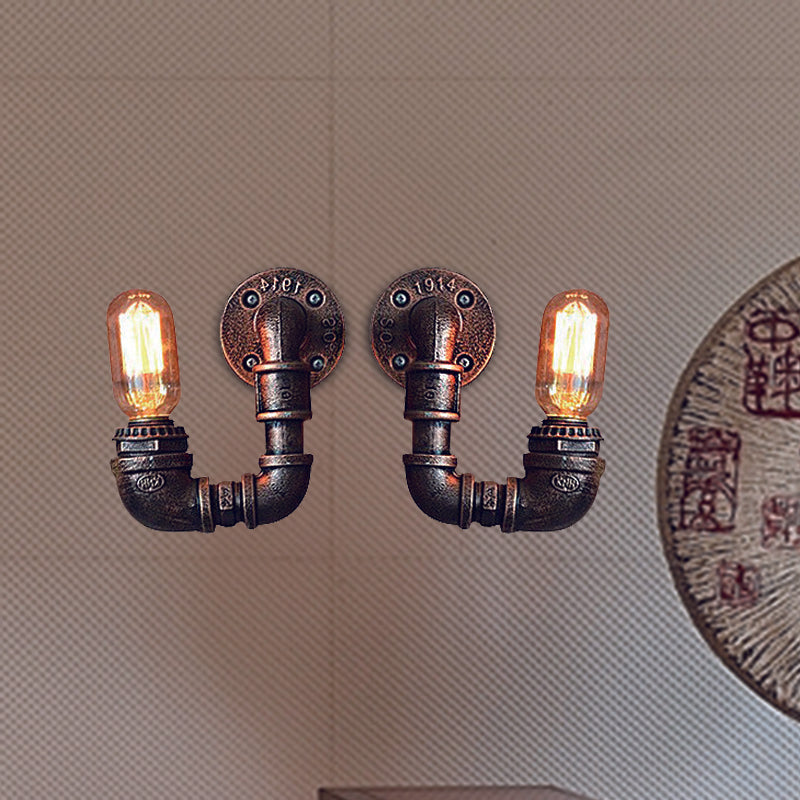 Antiqued Black/Rust/Gold Double Arm Sconce - 2-Light Metallic Wall Lamp For Restaurants Rust