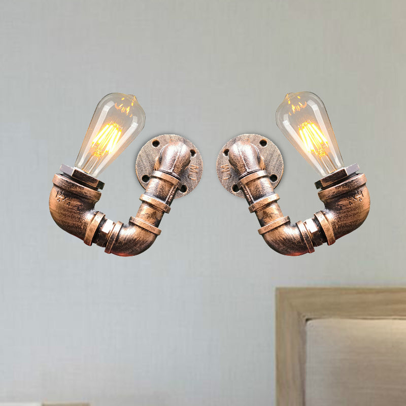 Antiqued Black/Rust/Gold Double Arm Sconce - 2-Light Metallic Wall Lamp For Restaurants Gold