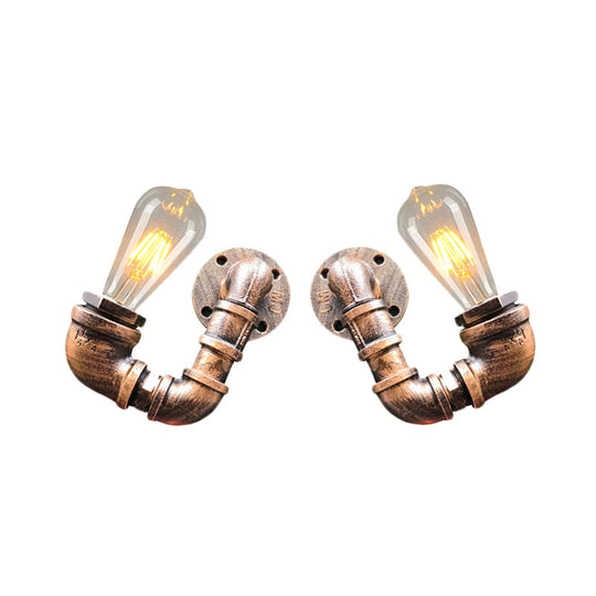 Antiqued Black/Rust/Gold Double Arm Sconce - 2-Light Metallic Wall Lamp For Restaurants
