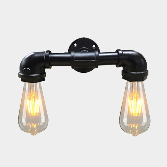 Farmhouse Metal Sconce Light With 2-Head Bare Bulbs In Black/Rust Finish