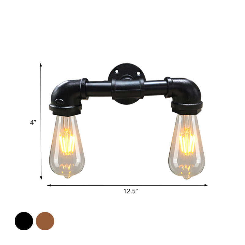 Farmhouse Metal Sconce Light With 2-Head Bare Bulbs In Black/Rust Finish