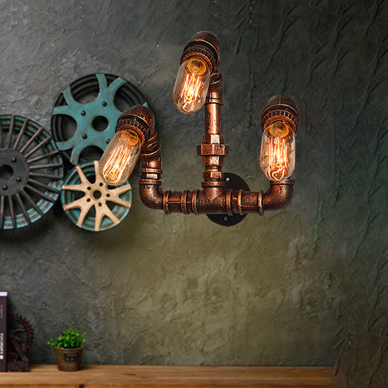 Farmhouse Rustic Metal Wall Sconce Lighting - Set Of 3 Bulbs With Curved Arm Design Ideal For Bars