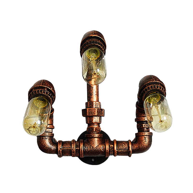 Farmhouse Rustic Metal Wall Sconce Lighting - Set Of 3 Bulbs With Curved Arm Design Ideal For Bars